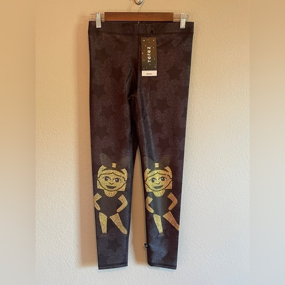 Terez Black Crystal EmojiCindy/Mindy Performance Leggings Black Gold Medium NWT - Picture 11 of 11